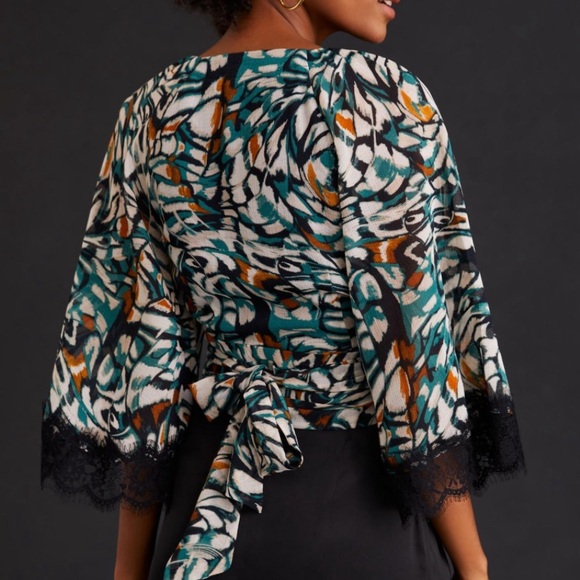 ANTHROPOLOGIE FLUTTER SLEEVE WRAP TOP NWOT - Picture 3 of 9